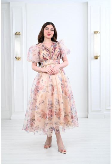 فستان ميدي نسائي بأكمام منفوخة