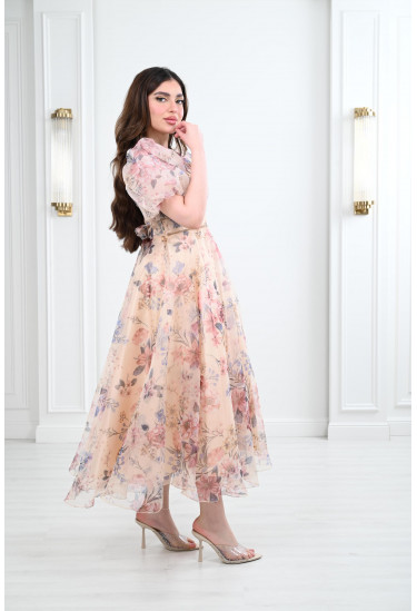 فستان ميدي نسائي بأكمام منفوخة