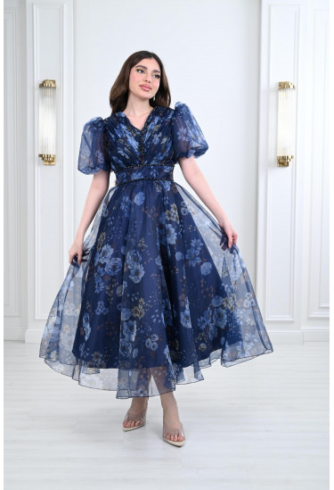 فستان ميدي نسائي بأكمام منفوخة