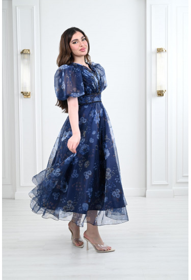 فستان ميدي نسائي بأكمام منفوخة