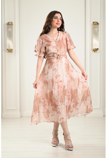 فستان قصير مزين بالزهور فستان قصير مزين بالزهور