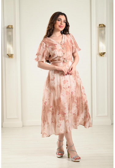 فستان قصير مزين بالزهور فستان قصير مزين بالزهور