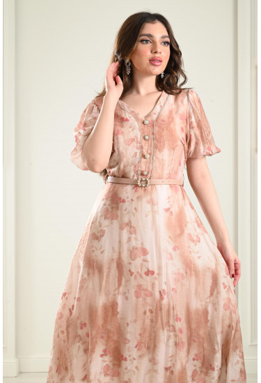 فستان قصير مزين بالزهور فستان قصير مزين بالزهور