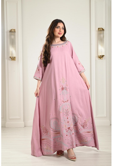 جلابية كتان طويلة مطرزة جلابية كتان طويلة مطرزة