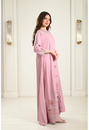 جلابية كتان طويلة مطرزة جلابية كتان طويلة مطرزة