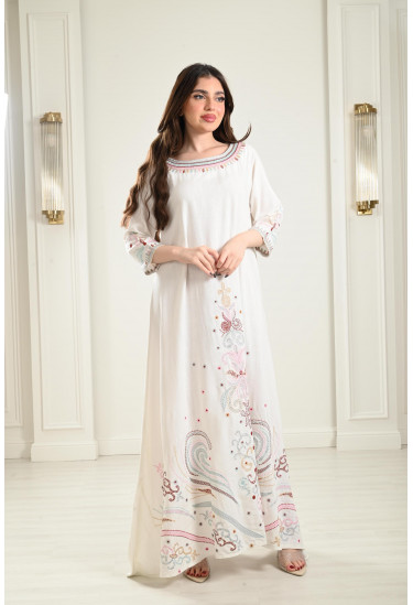 جلابية كتان طويلة مطرزة جلابية كتان طويلة مطرزة