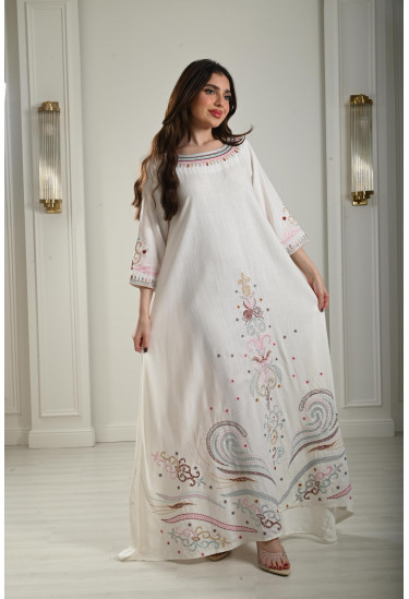 جلابية كتان طويلة مطرزة جلابية كتان طويلة مطرزة