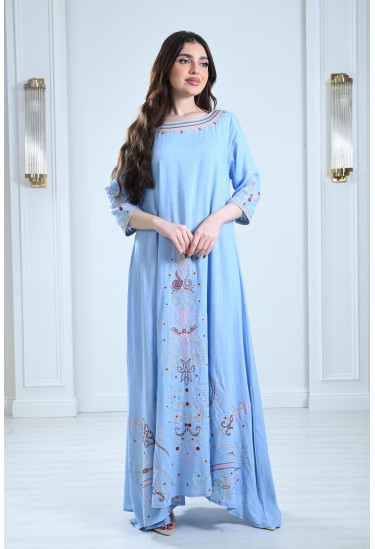 جلابية كتان طويلة مطرزة جلابية كتان طويلة مطرزة