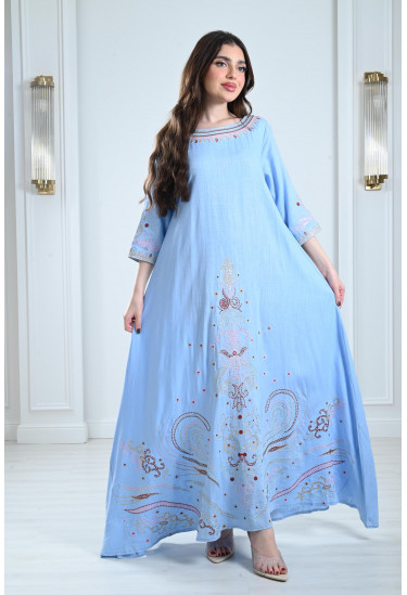 جلابية كتان طويلة مطرزة جلابية كتان طويلة مطرزة