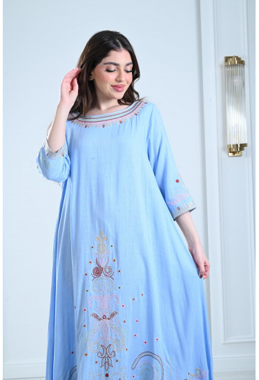 جلابية كتان طويلة مطرزة جلابية كتان طويلة مطرزة