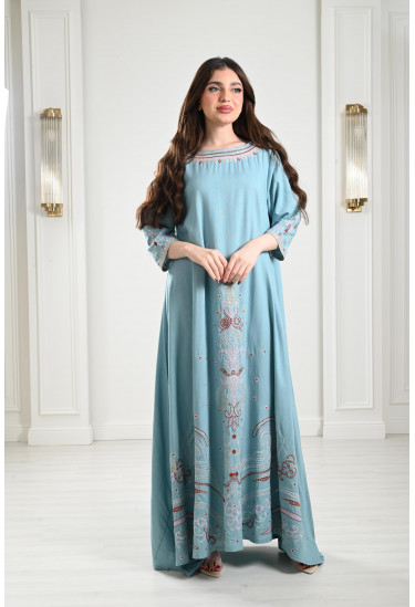 جلابية كتان طويلة مطرزة جلابية كتان طويلة مطرزة