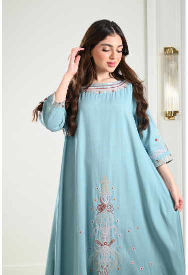 جلابية كتان طويلة مطرزة جلابية كتان طويلة مطرزة