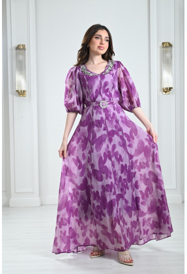 فستان طويل بطباعات ناعمة فستان طويل بطباعات ناعمة