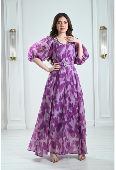 فستان طويل بطباعات ناعمة فستان طويل بطباعات ناعمة