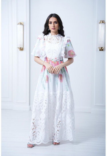 فستان دانتيل منقوش طويل فستان دانتيل منقوش طويل