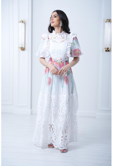 فستان دانتيل منقوش طويل فستان دانتيل منقوش طويل