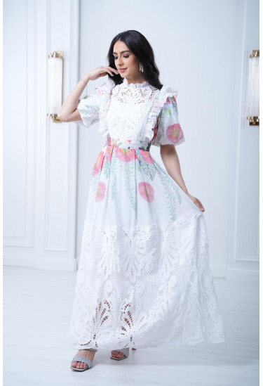 فستان دانتيل منقوش طويل فستان دانتيل منقوش طويل