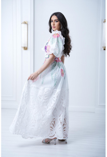 فستان دانتيل منقوش طويل فستان دانتيل منقوش طويل