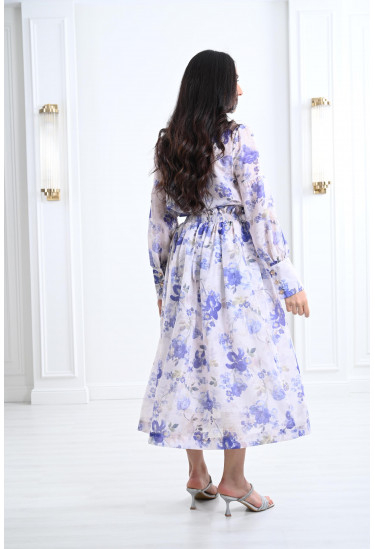 فستان ميدي مُزين بطباعات زهور فستان ميدي مُزين بطباعات زهور