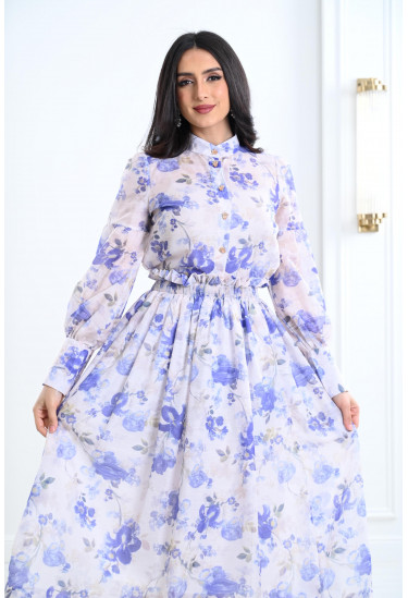 فستان ميدي مُزين بطباعات زهور فستان ميدي مُزين بطباعات زهور