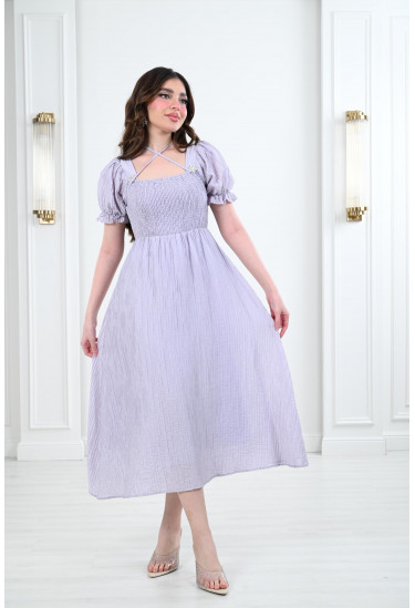 فستان ميدي بأكمام قصيرة