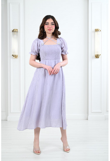 فستان ميدي بأكمام قصيرة