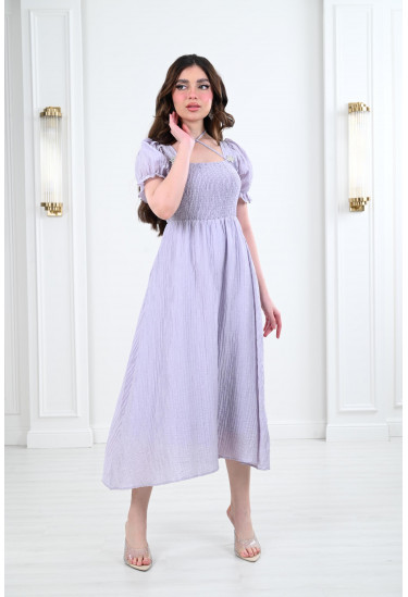 فستان ميدي بأكمام قصيرة