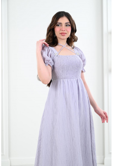 فستان ميدي بأكمام قصيرة