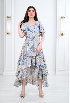 فستان نسائي طويل بطبقات مدرجة