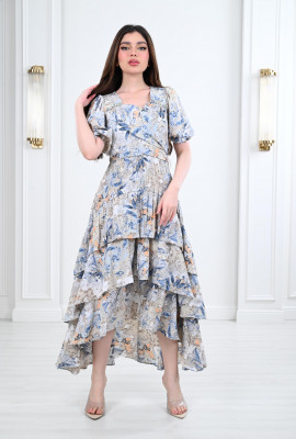 فستان نسائي طويل بطبقات مدرجة