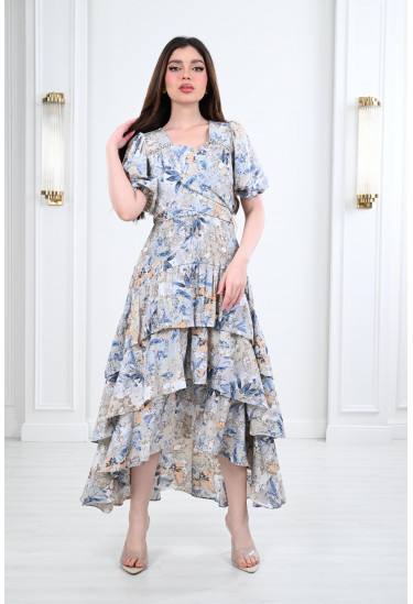 فستان نسائي طويل بطبقات مدرجة