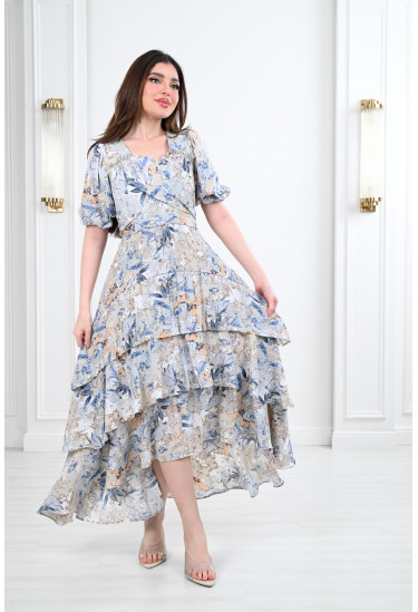 فستان نسائي طويل بطبقات مدرجة