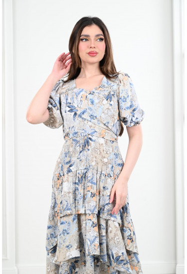 فستان نسائي طويل بطبقات مدرجة