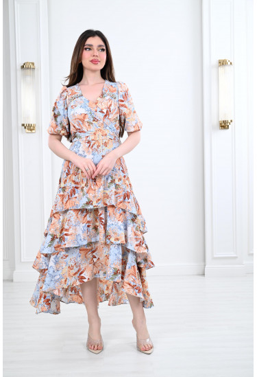 فستان نسائي طويل بطبقات مدرجة