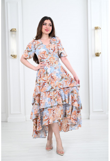 فستان نسائي طويل بطبقات مدرجة