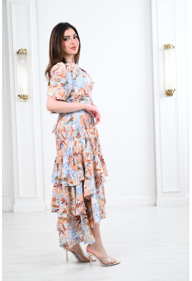 فستان نسائي طويل بطبقات مدرجة