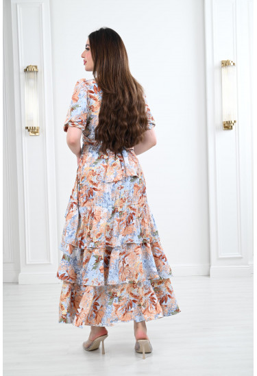 فستان نسائي طويل بطبقات مدرجة