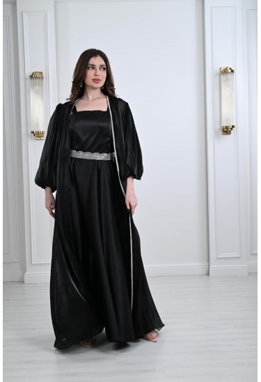 جلابية أورجانزا أنيقة مع فستان ستان