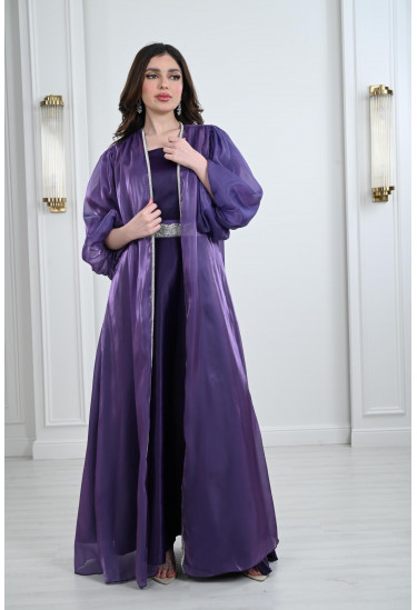 جلابية أورجانزا أنيقة مع فستان ستان