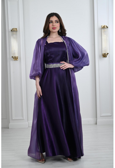 جلابية أورجانزا أنيقة مع فستان ستان