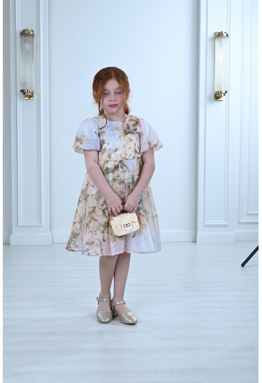 فستان أطفال مشجر أكمام قصيرة منفوخة 