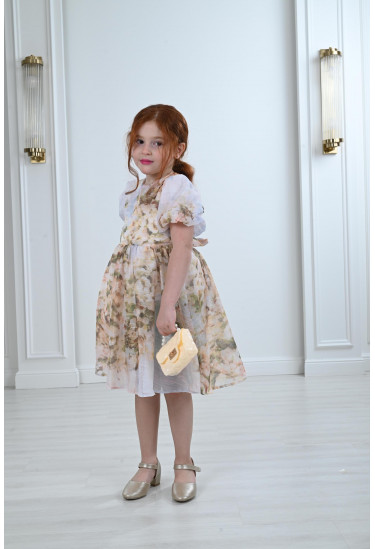 فستان أطفال مشجر أكمام قصيرة منفوخة 