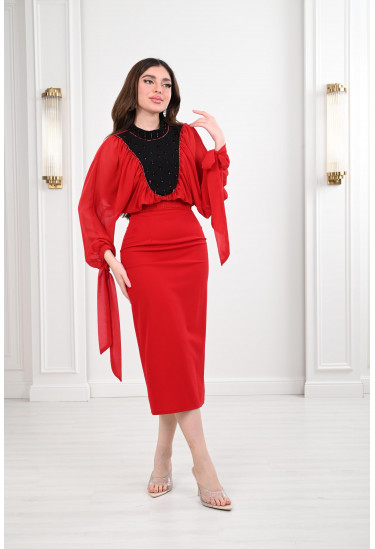 فستان ميدي تصميم انيق مطرز فستان ميدي تصميم انيق مطرز