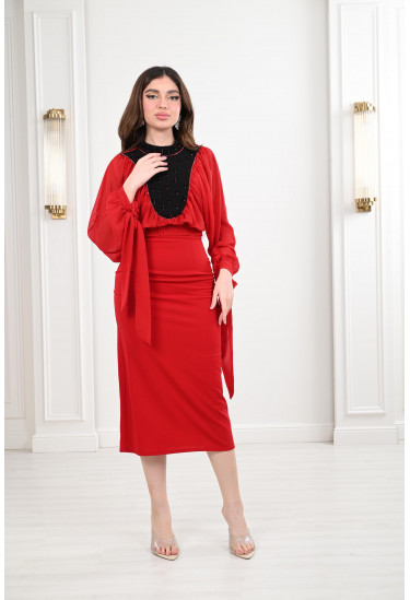 فستان ميدي تصميم انيق مطرز فستان ميدي تصميم انيق مطرز