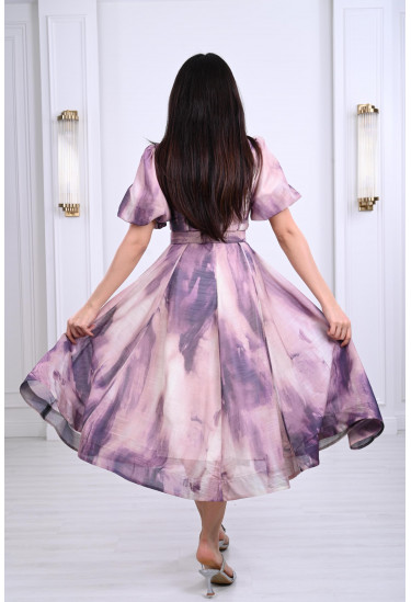 فستان ميدي منفوش بنمط كتل الألوان