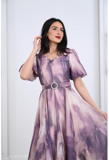 فستان ميدي منفوش بنمط كتل الألوان