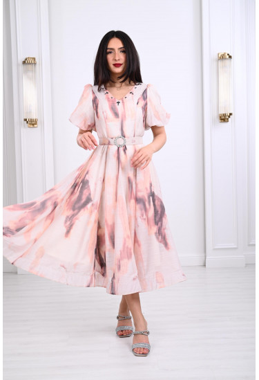 فستان ميدي منفوش بنمط كتل الألوان