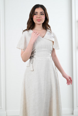 فستان نسائي ميدي بأربطة جانبية