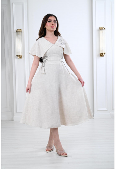 فستان نسائي ميدي بأربطة جانبية