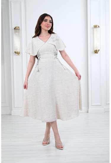 فستان نسائي ميدي بأربطة جانبية